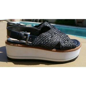 Zara Shoes US 6 to 6.5 Braided Woven Black Platform Sandals EU 37, 9 2/5 in